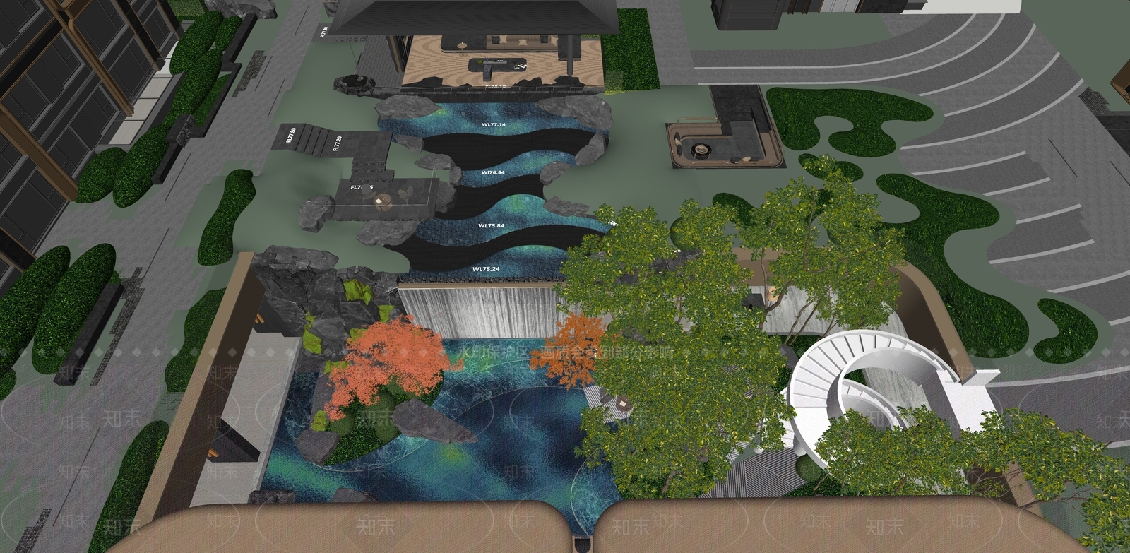 现代轻奢小区景观SU模型下载【ID:1181429542】
