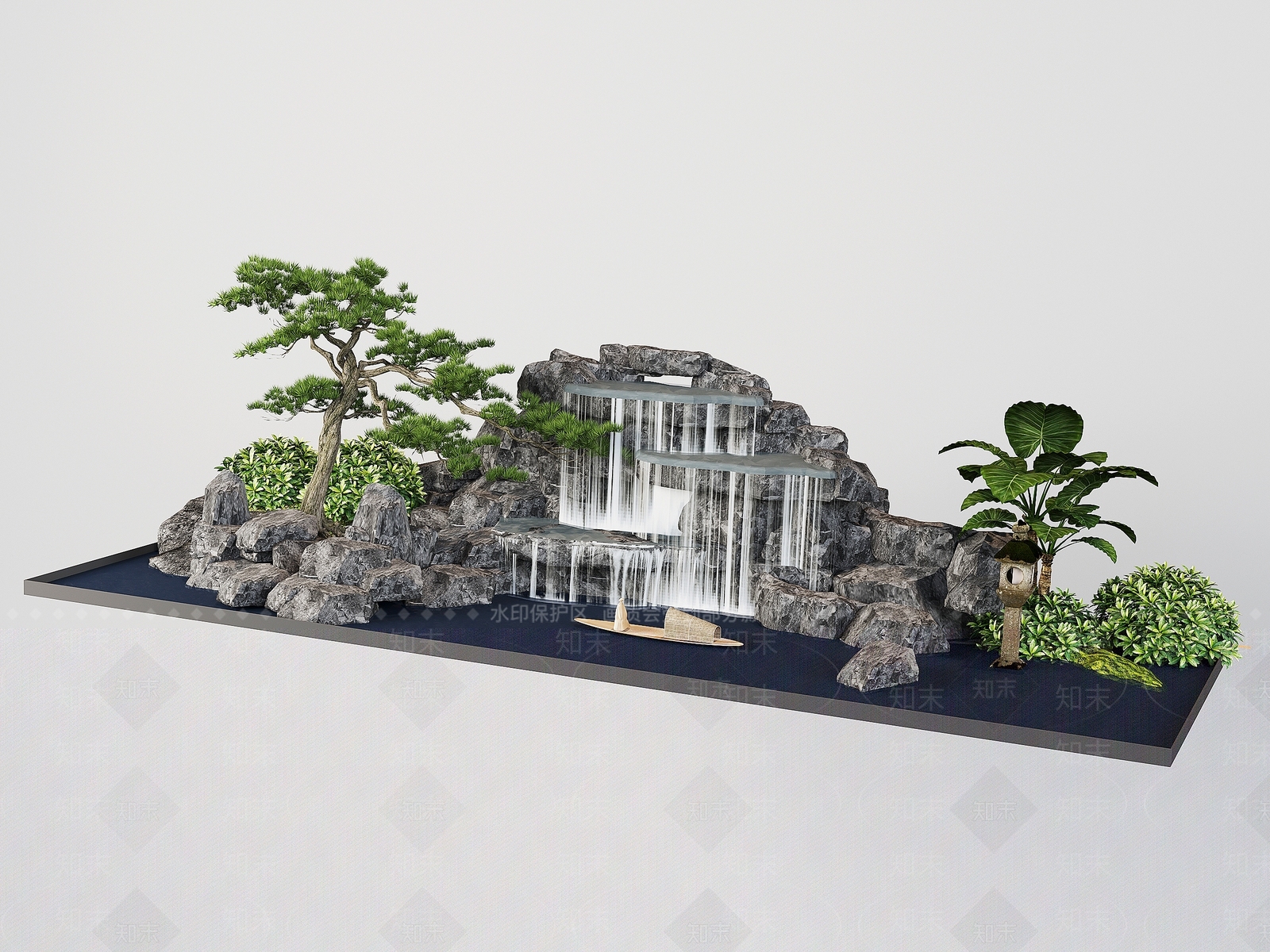 现代新中式假山水景3D模型下载【ID:1181441498】