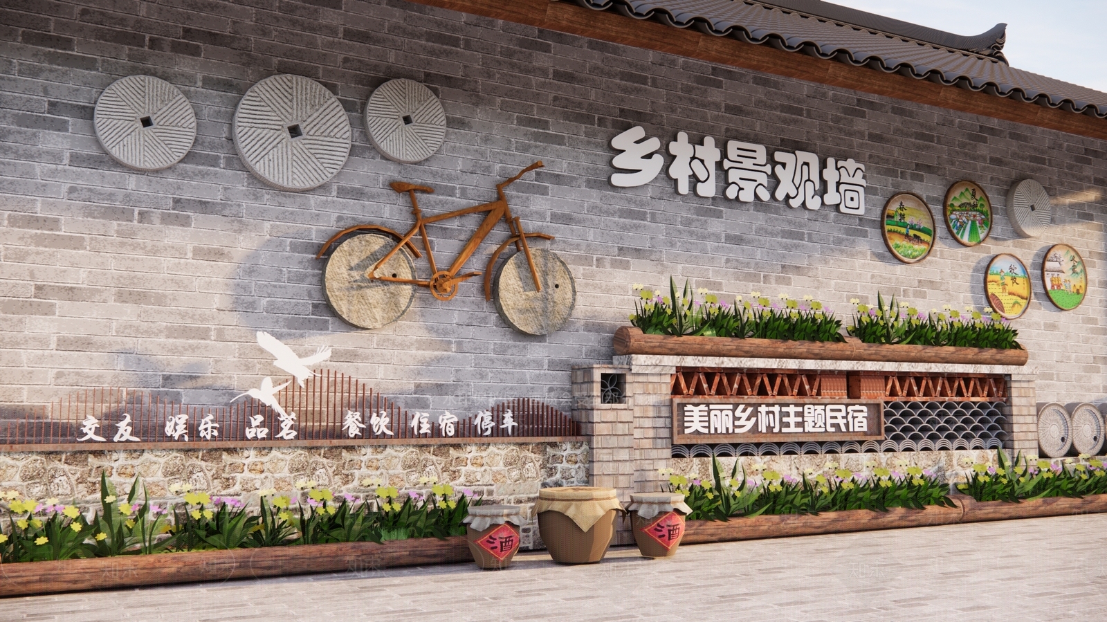 现代景墙3D模型下载【ID:1181451159】