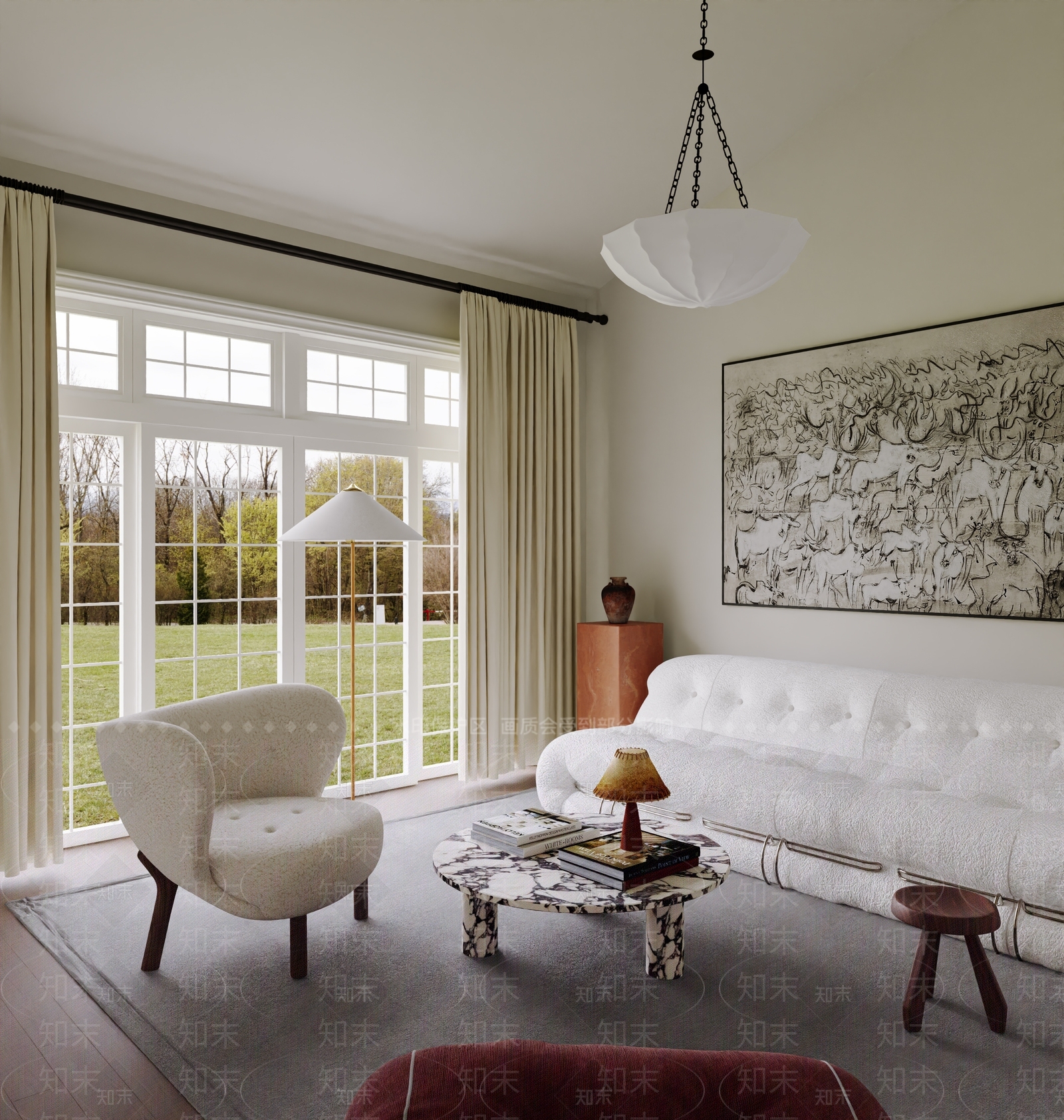 现代美式家居客厅3D模型下载【ID:1202065370】