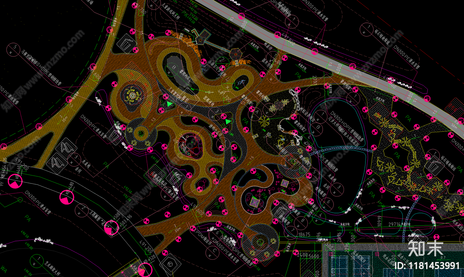 现代公园景观cad施工图下载【ID:1181453991】