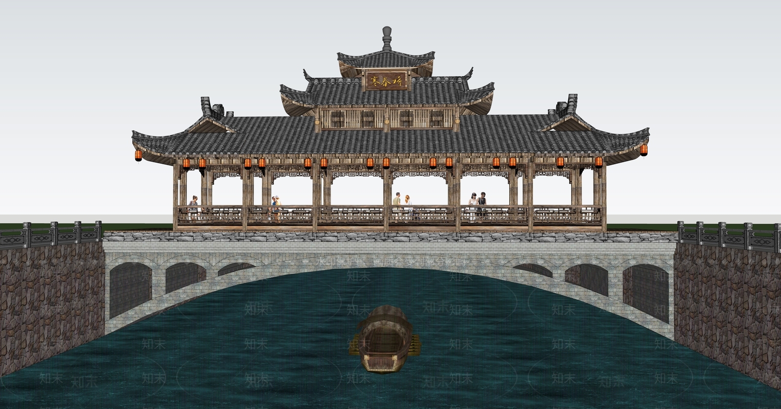 中式新中式大桥SU模型下载【ID:1181454202】
