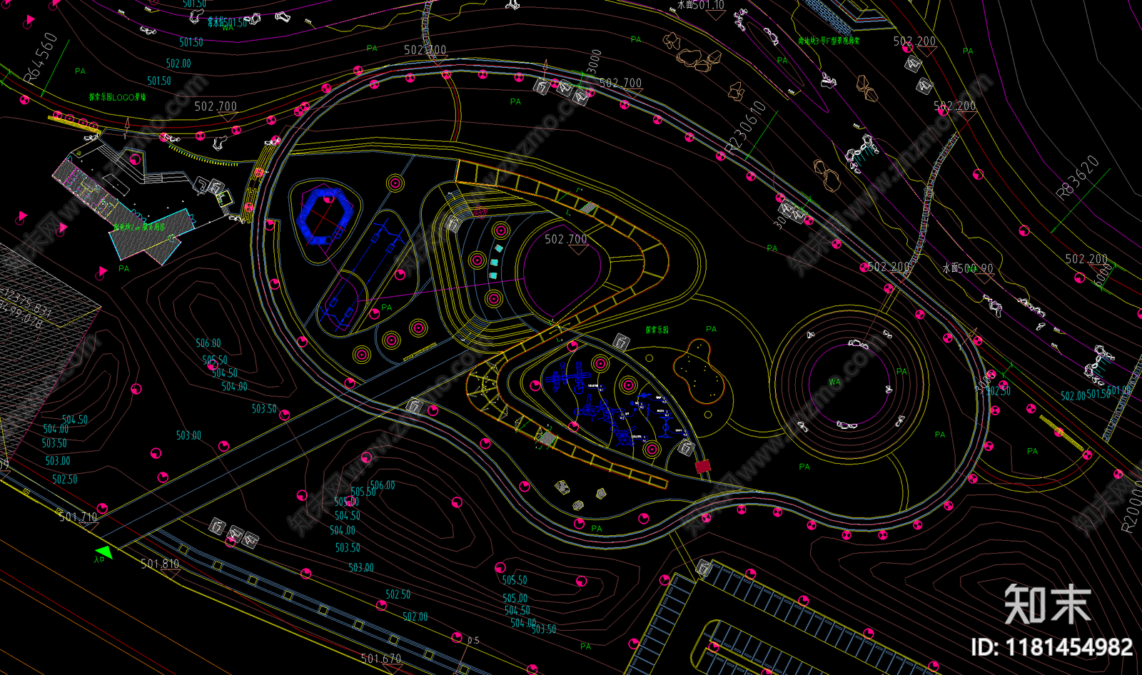 现代公园景观cad施工图下载【ID:1181454982】