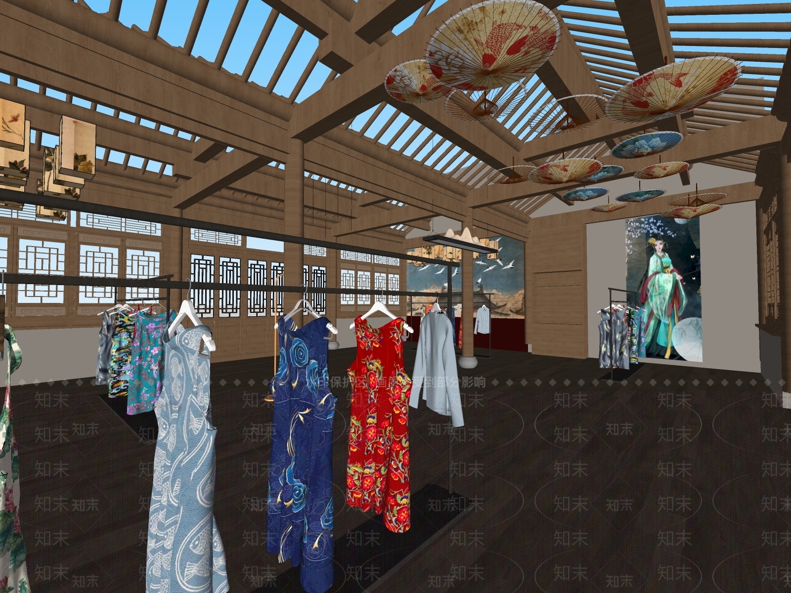 新中式中式服装店SU模型下载【ID:1181456866】