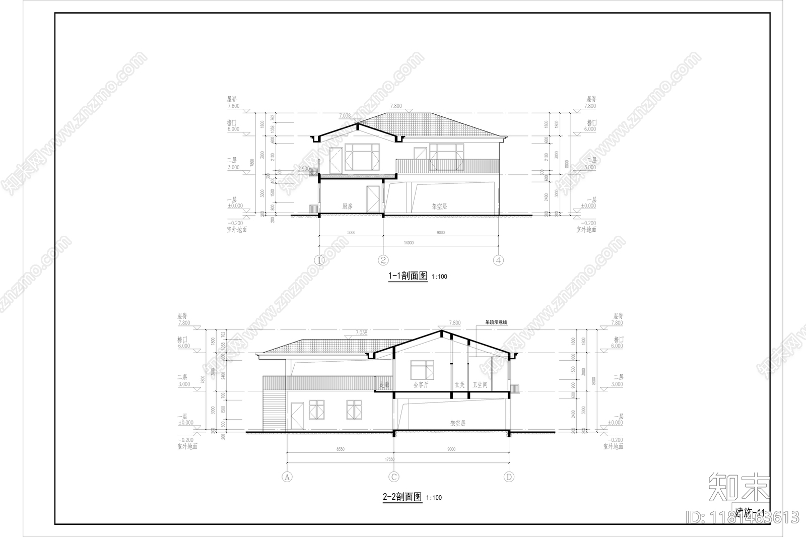 现代极简住宅楼建筑cad施工图下载【ID:1181463613】