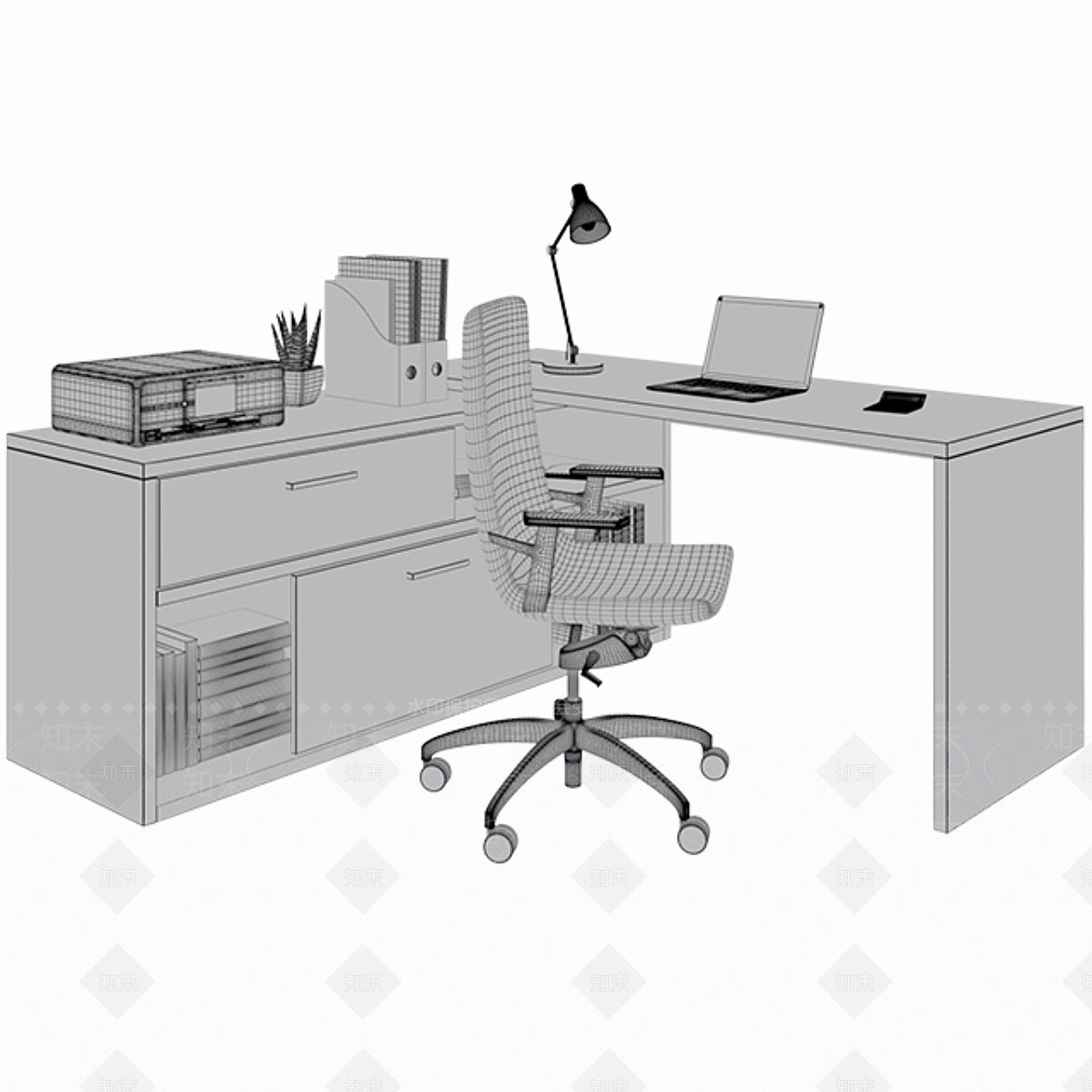 办公桌椅3D模型下载【ID:1181472180】