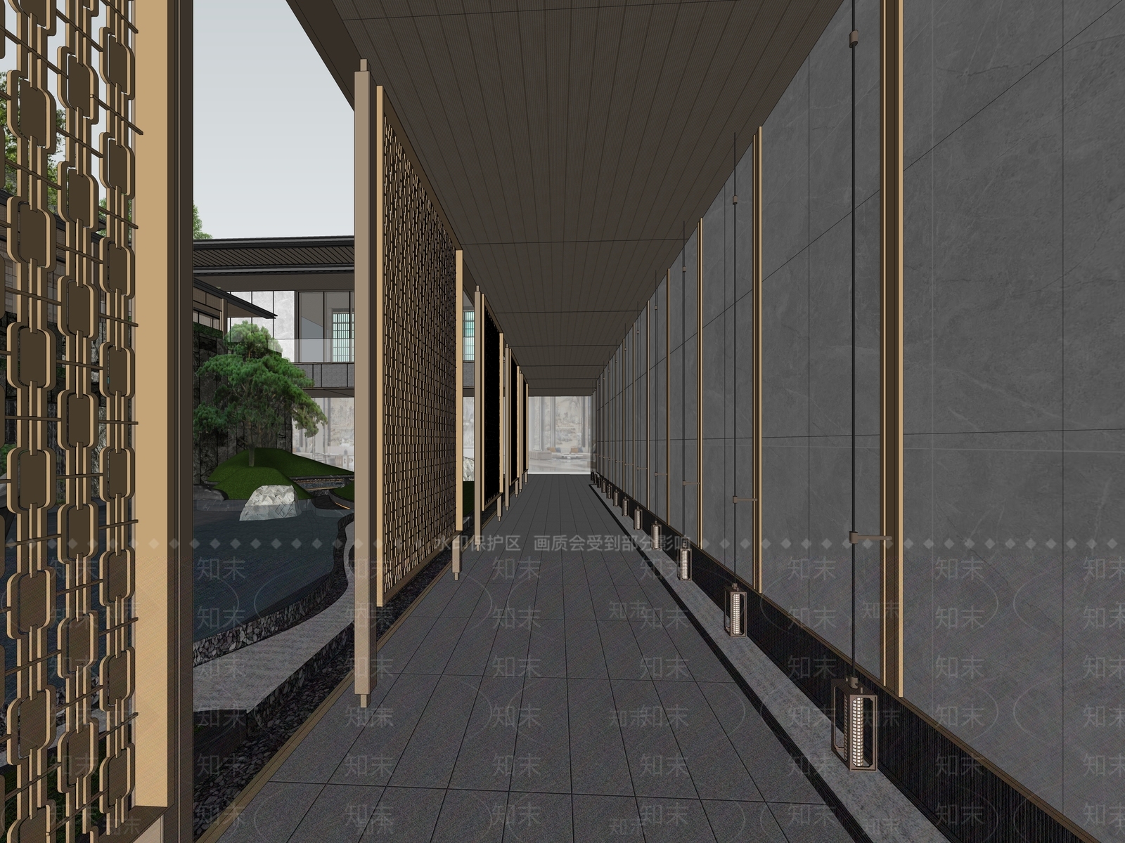 现代新中式小区景观SU模型下载【ID:1181475550】