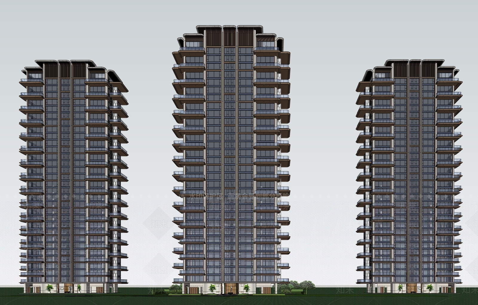 现代高层住宅SU模型下载【ID:1181477792】