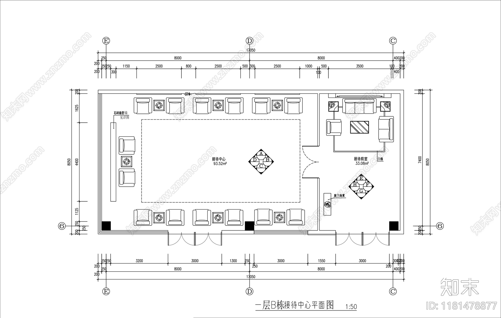 新中式接待室cad施工图下载【ID:1181478877】