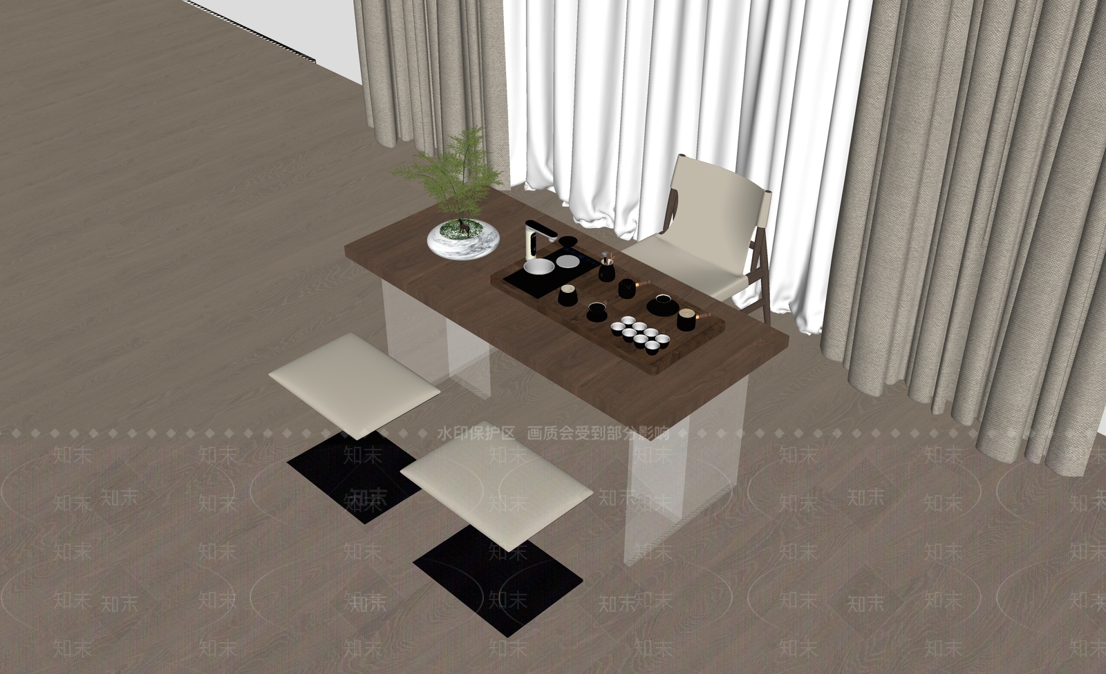 现代茶桌椅SU模型下载【ID:1181491008】