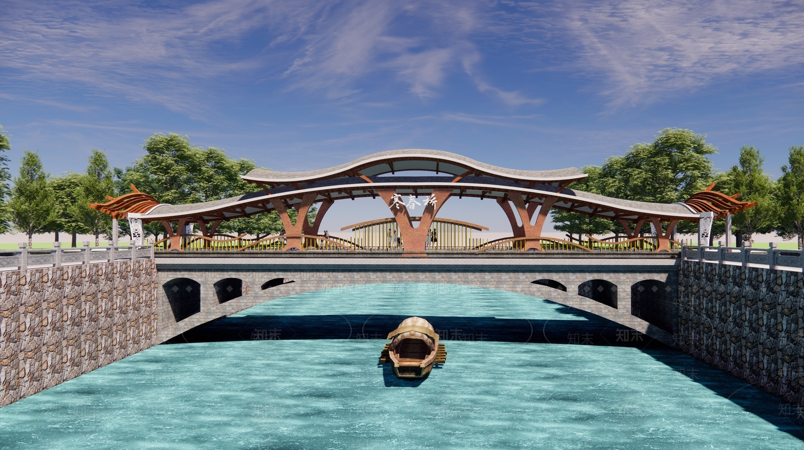 新中式中式大桥SU模型下载【ID:1181503890】