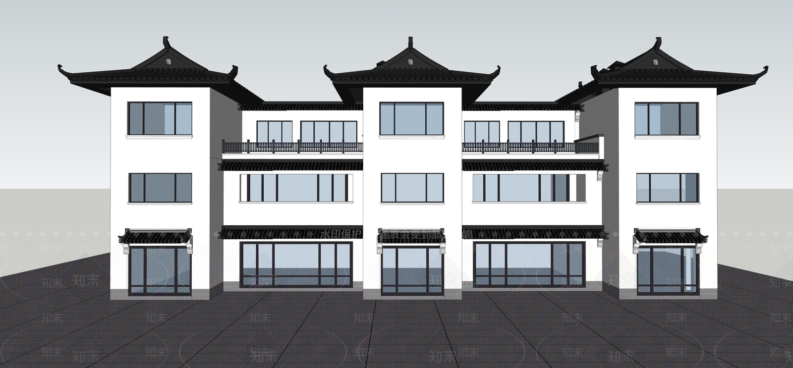 新中式别墅SU模型下载【ID:1181505636】