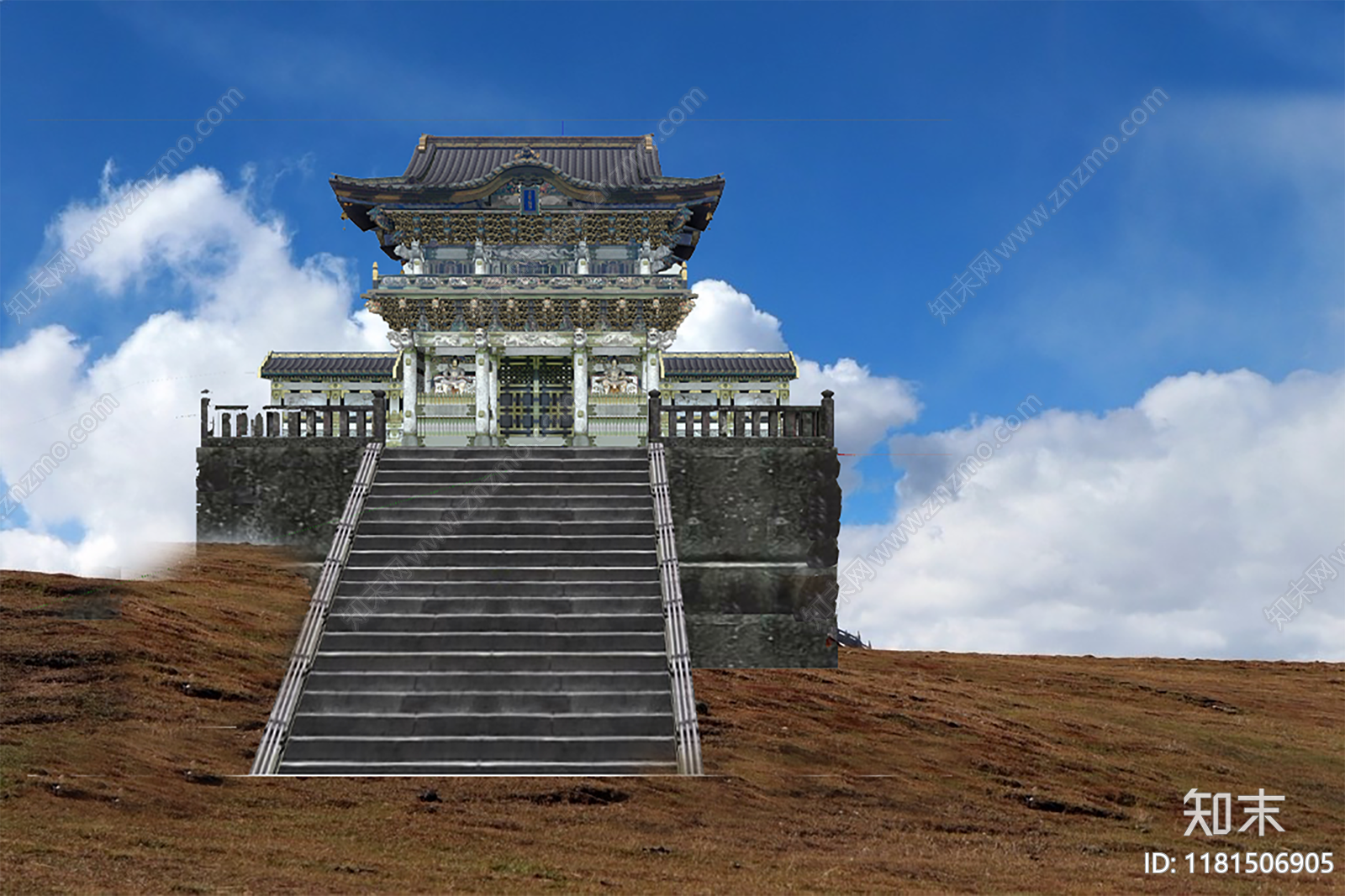 新中式寺庙建筑SU模型下载【ID:1181506905】