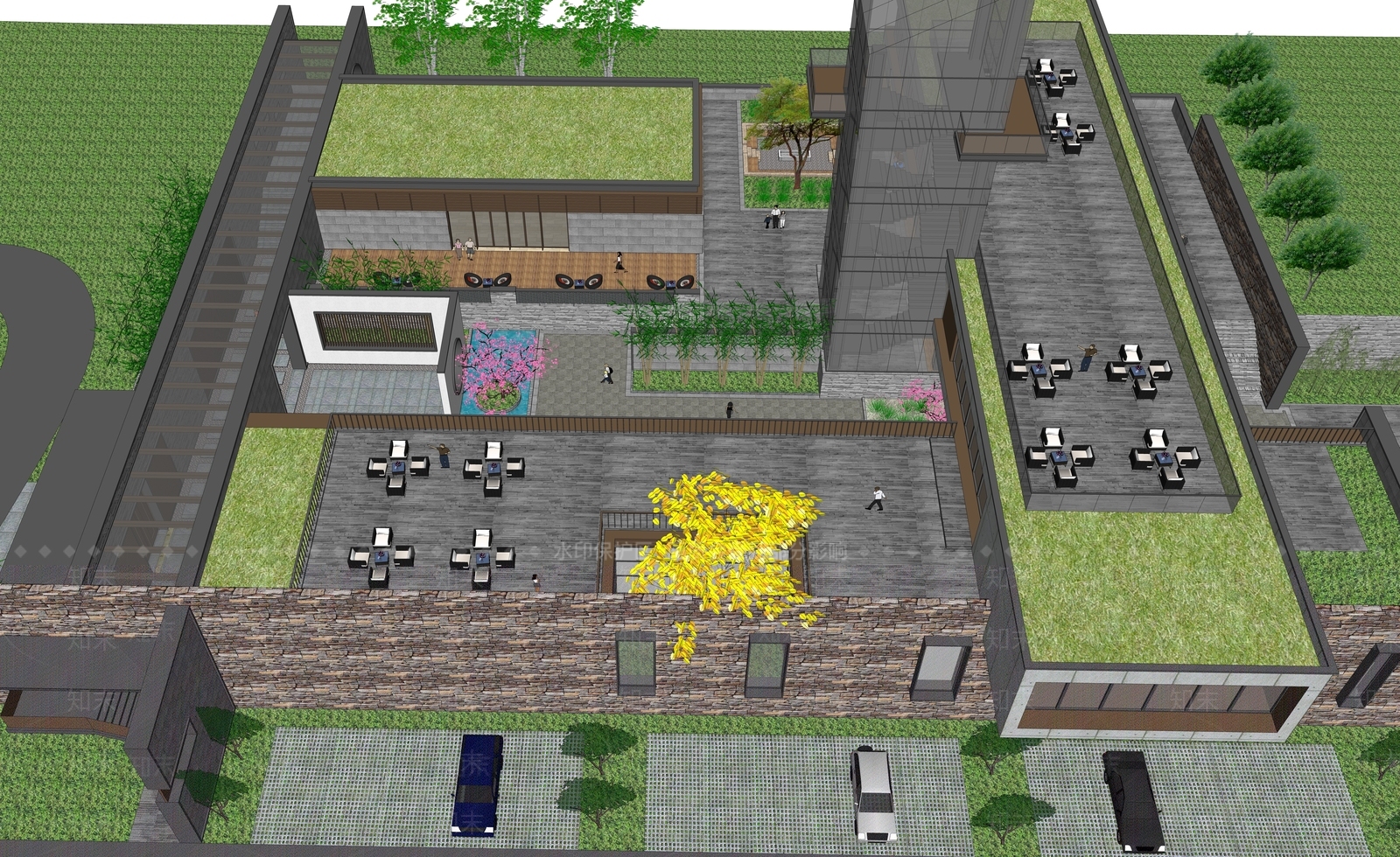 现代酒店建筑SU模型下载【ID:1181512296】