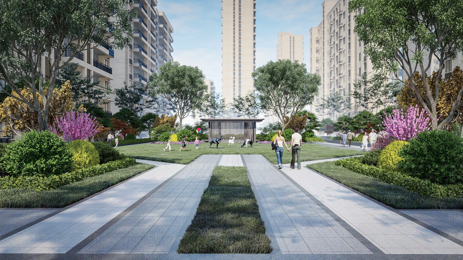 新中式现代小区景观SU模型下载【ID:1181514016】