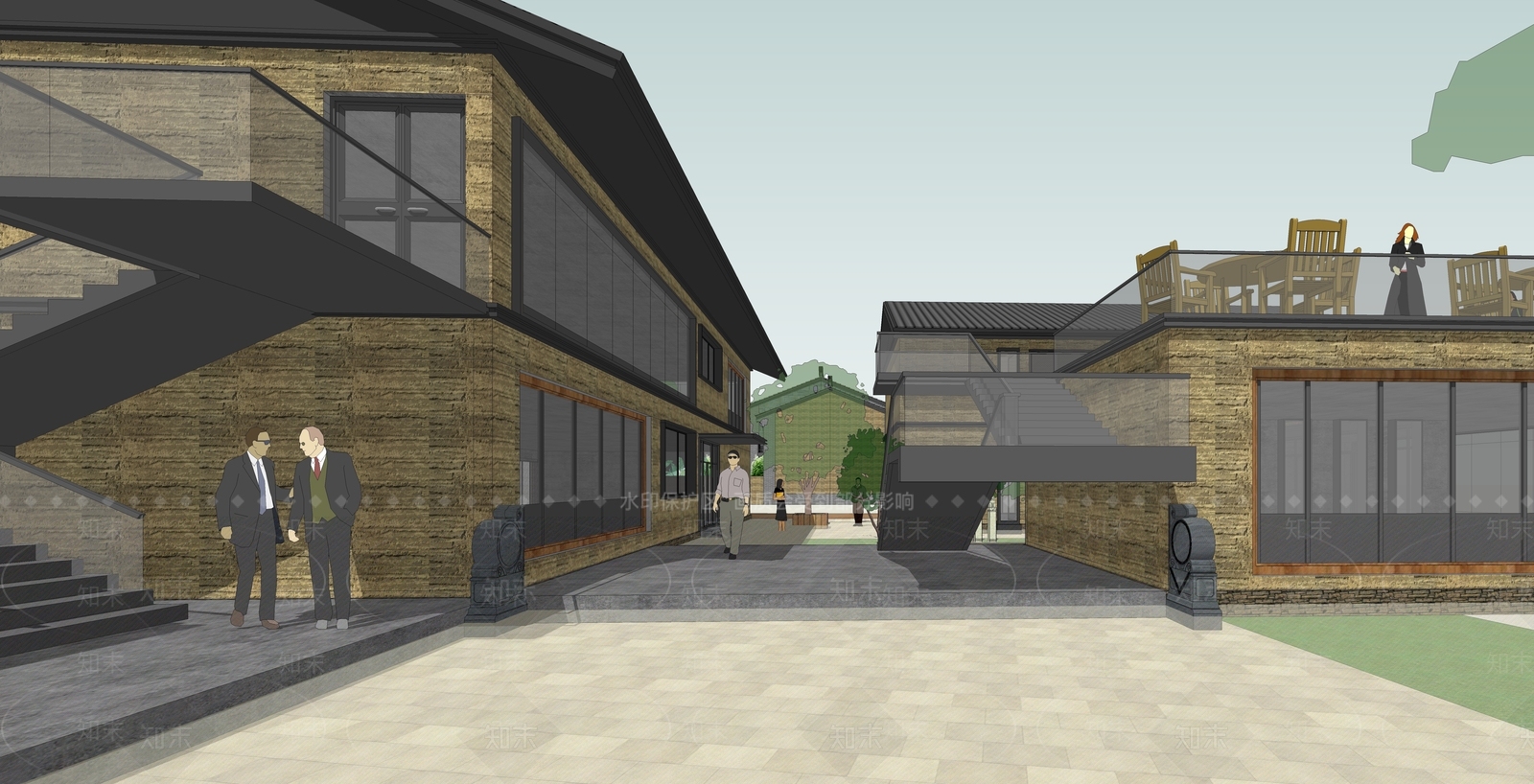 中式民宿建筑SU模型下载【ID:1181519494】