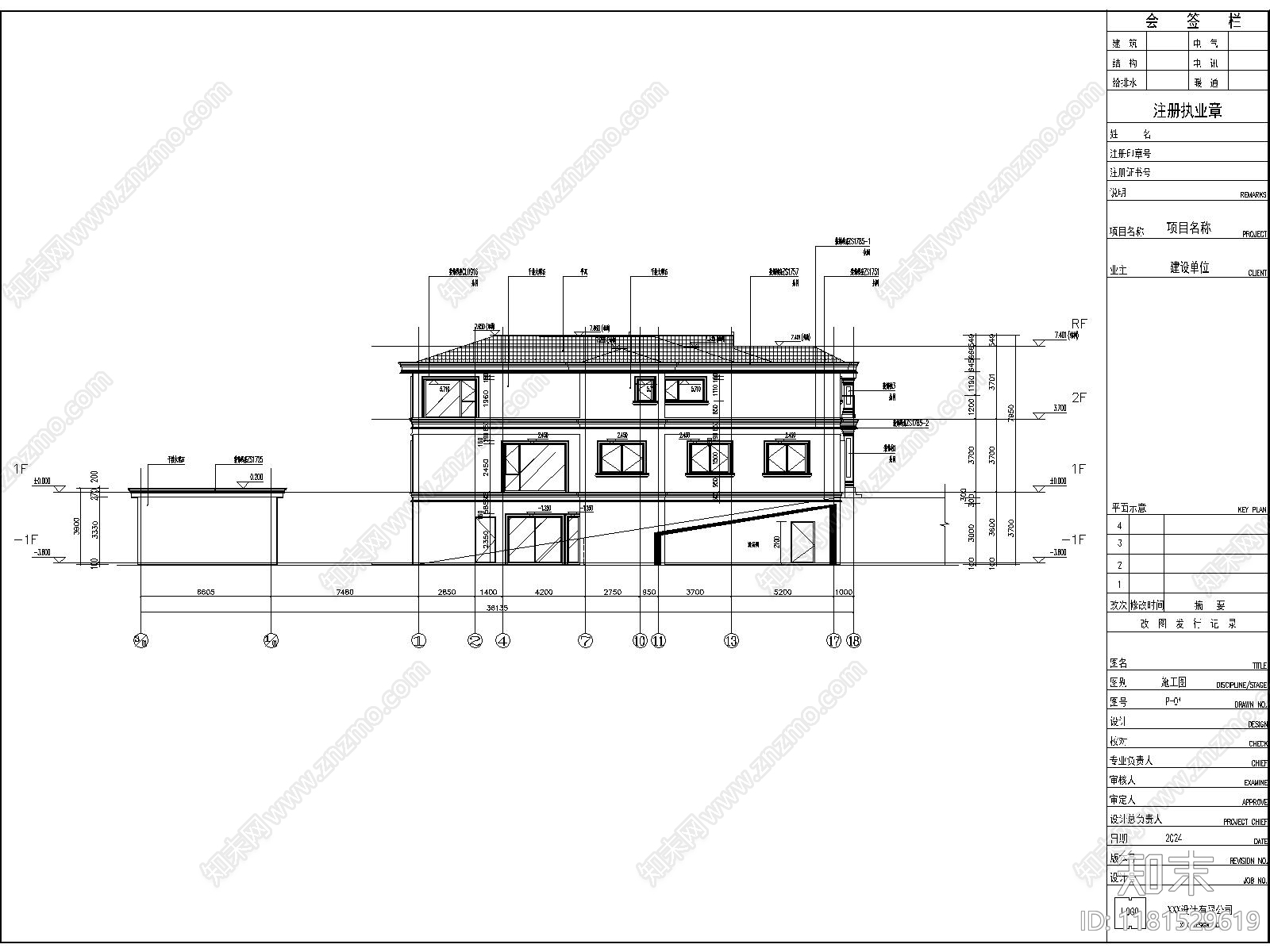 简欧别墅建筑cad施工图下载【ID:1181529619】