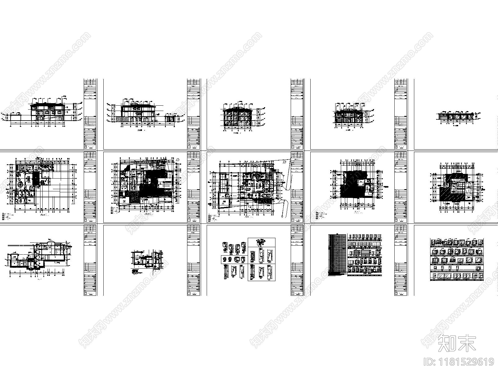 简欧别墅建筑cad施工图下载【ID:1181529619】