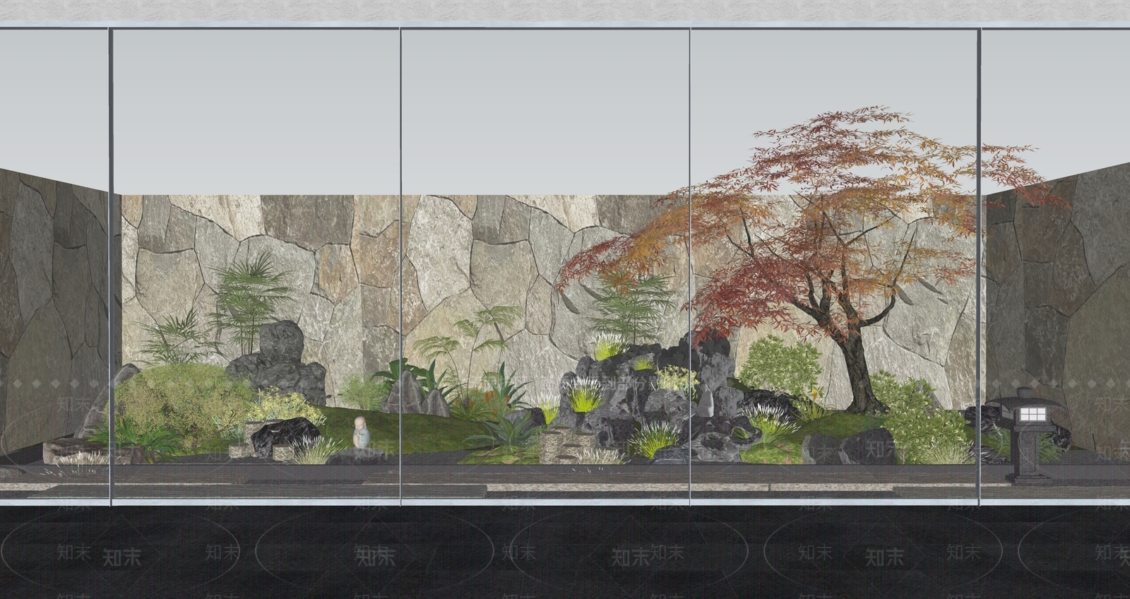现代新中式别墅庭院SU模型下载【ID:1181530260】