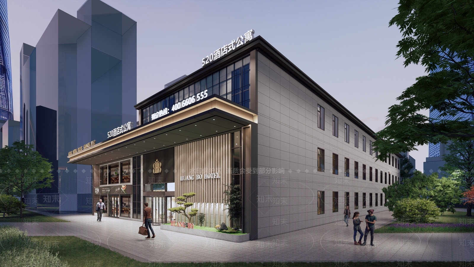现代酒店建筑SU模型下载【ID:1181534881】