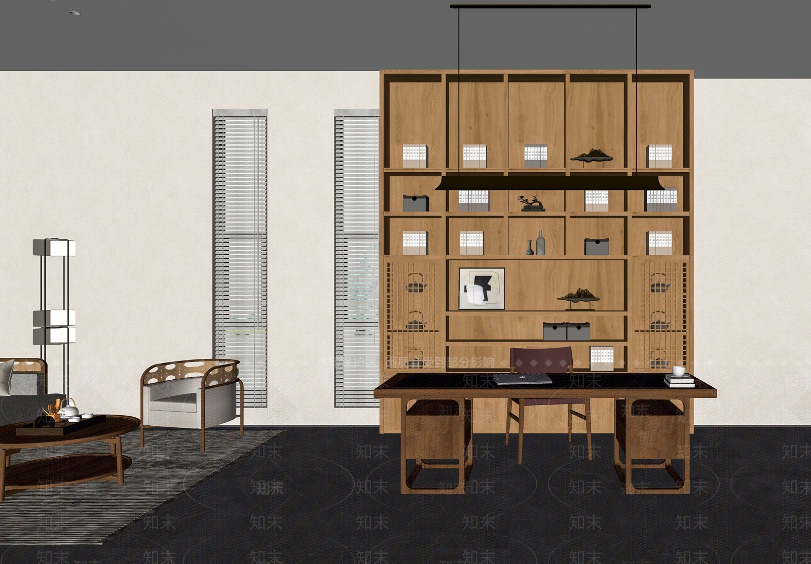 新中式书房SU模型下载【ID:1181534972】