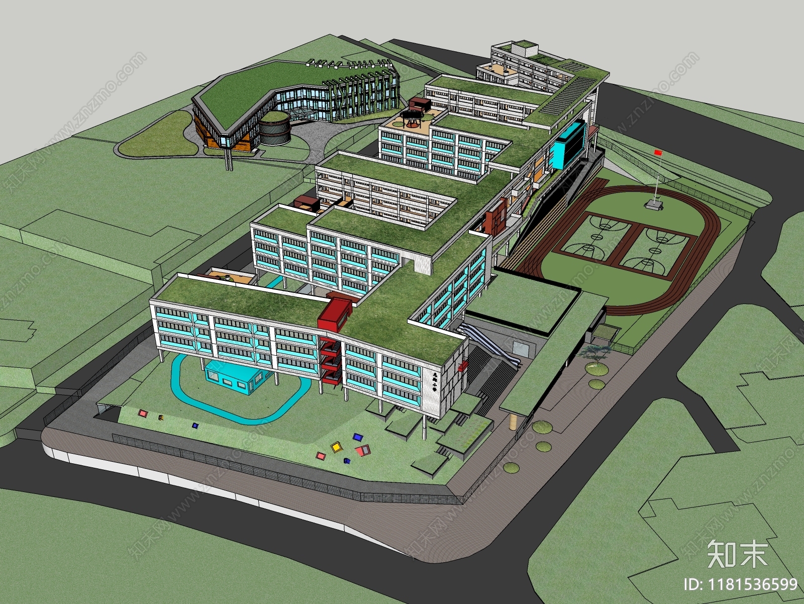 现代学校建筑SU模型下载【ID:1181536599】