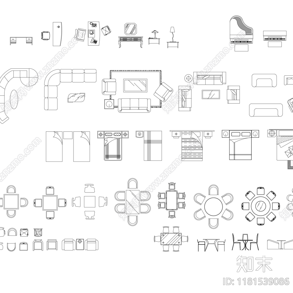 现代新中式综合家具图库cad施工图下载【ID:1181539086】