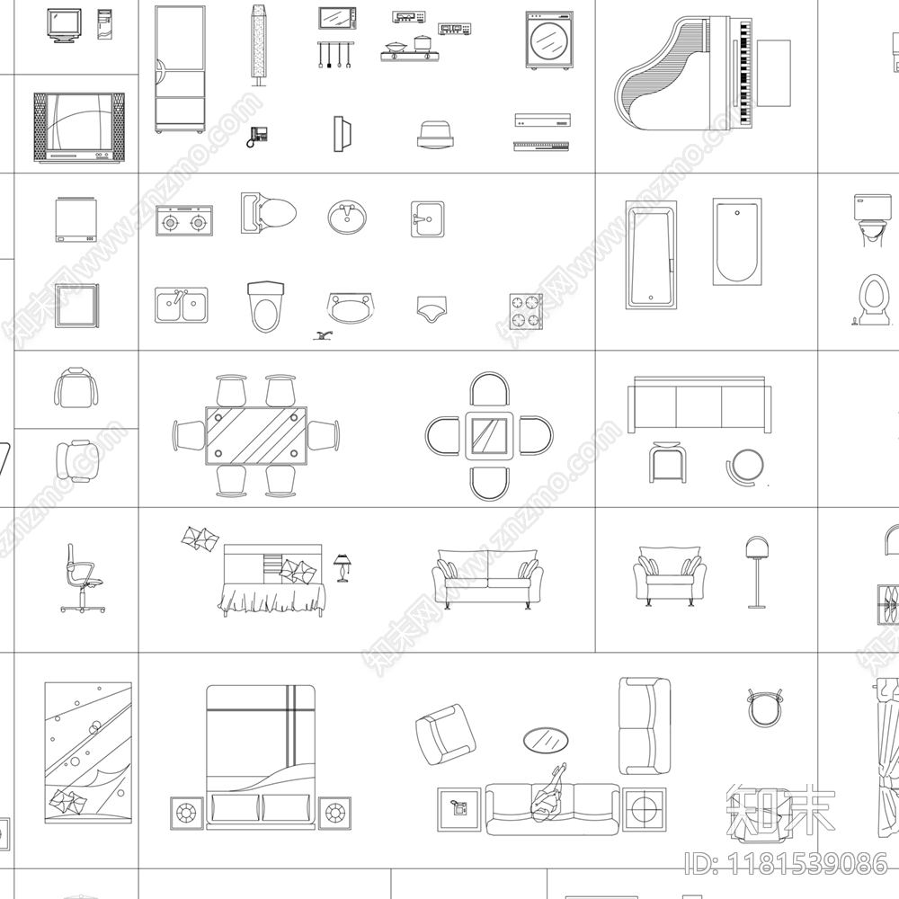 现代新中式综合家具图库cad施工图下载【ID:1181539086】