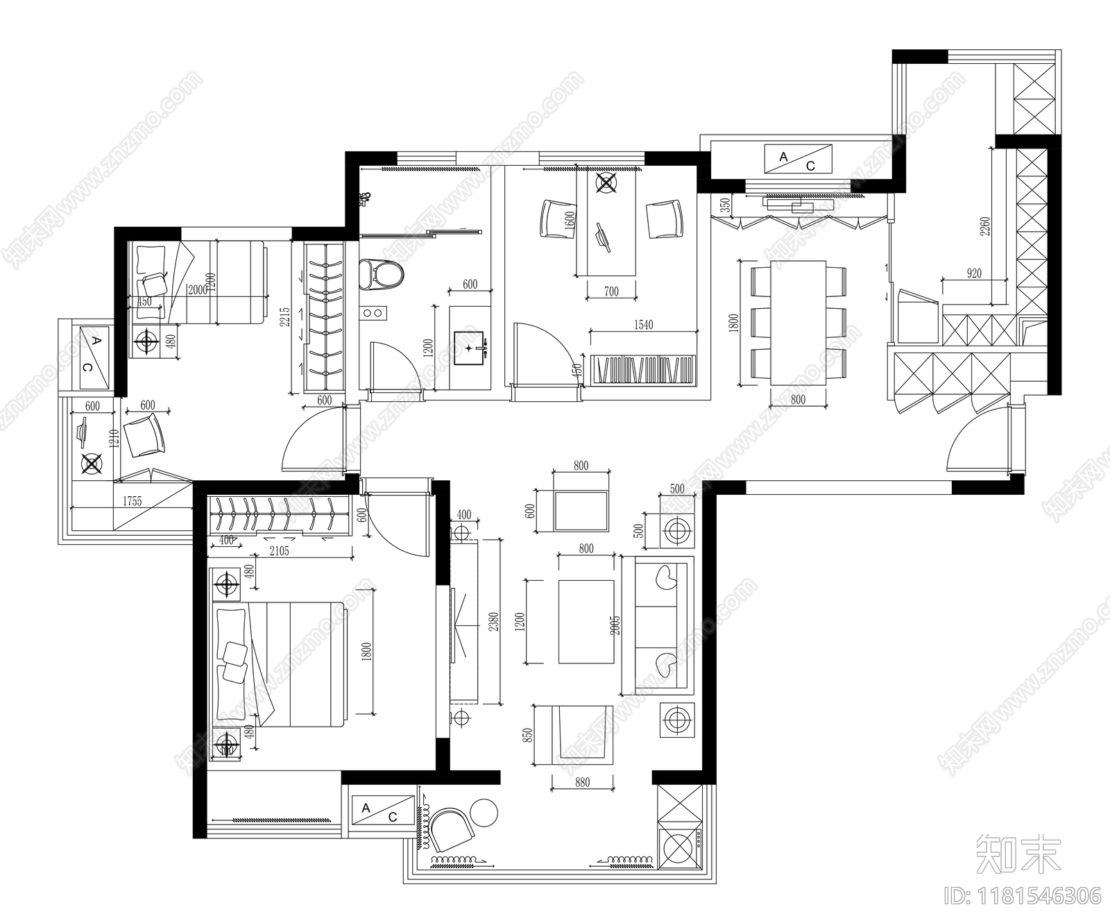 其他家装空间cad施工图下载【ID:1181546306】