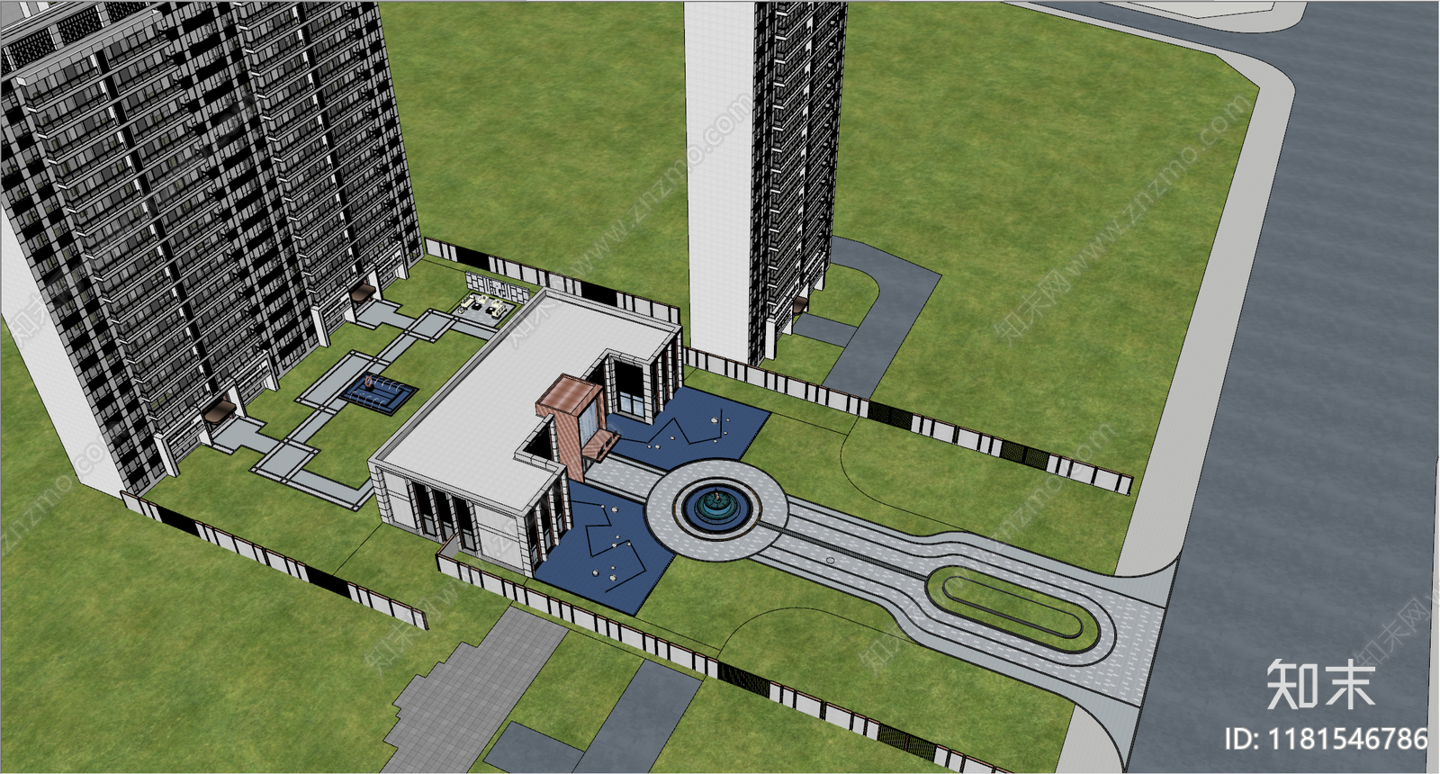 现代法式小区景观SU模型下载【ID:1181546786】