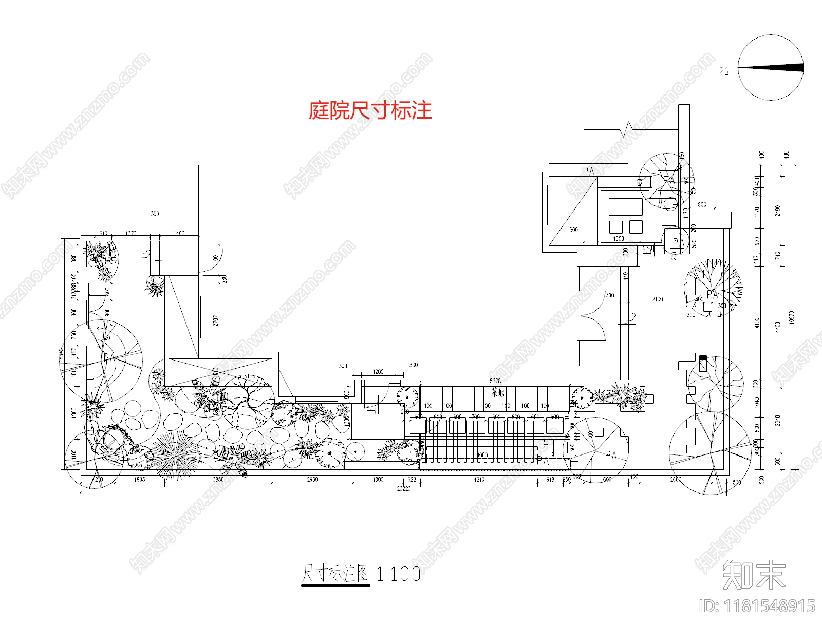 现代新中式庭院cad施工图下载【ID:1181548915】