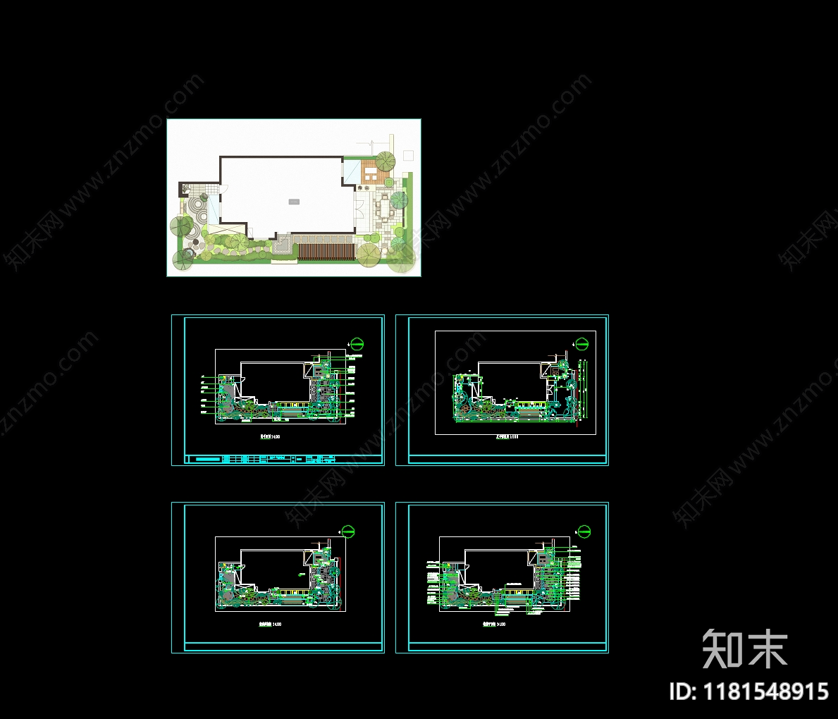 现代新中式庭院cad施工图下载【ID:1181548915】