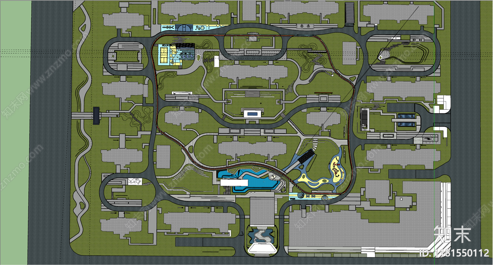 现代小区景观SU模型下载【ID:1181550112】
