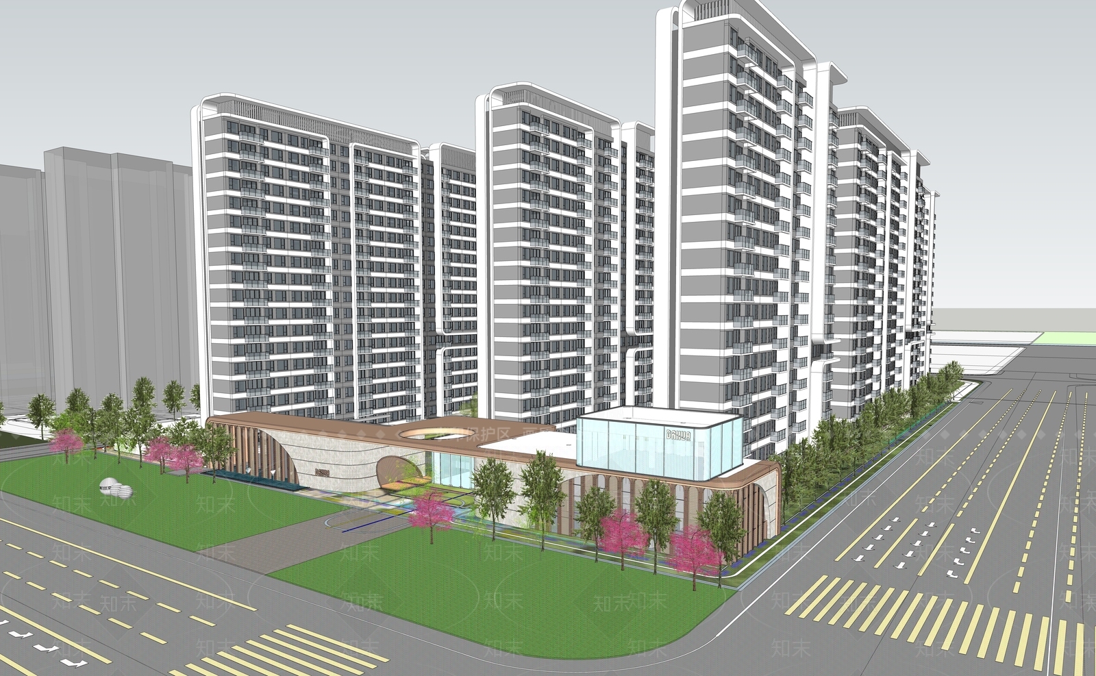 现代极简高层住宅SU模型下载【ID:1181550505】