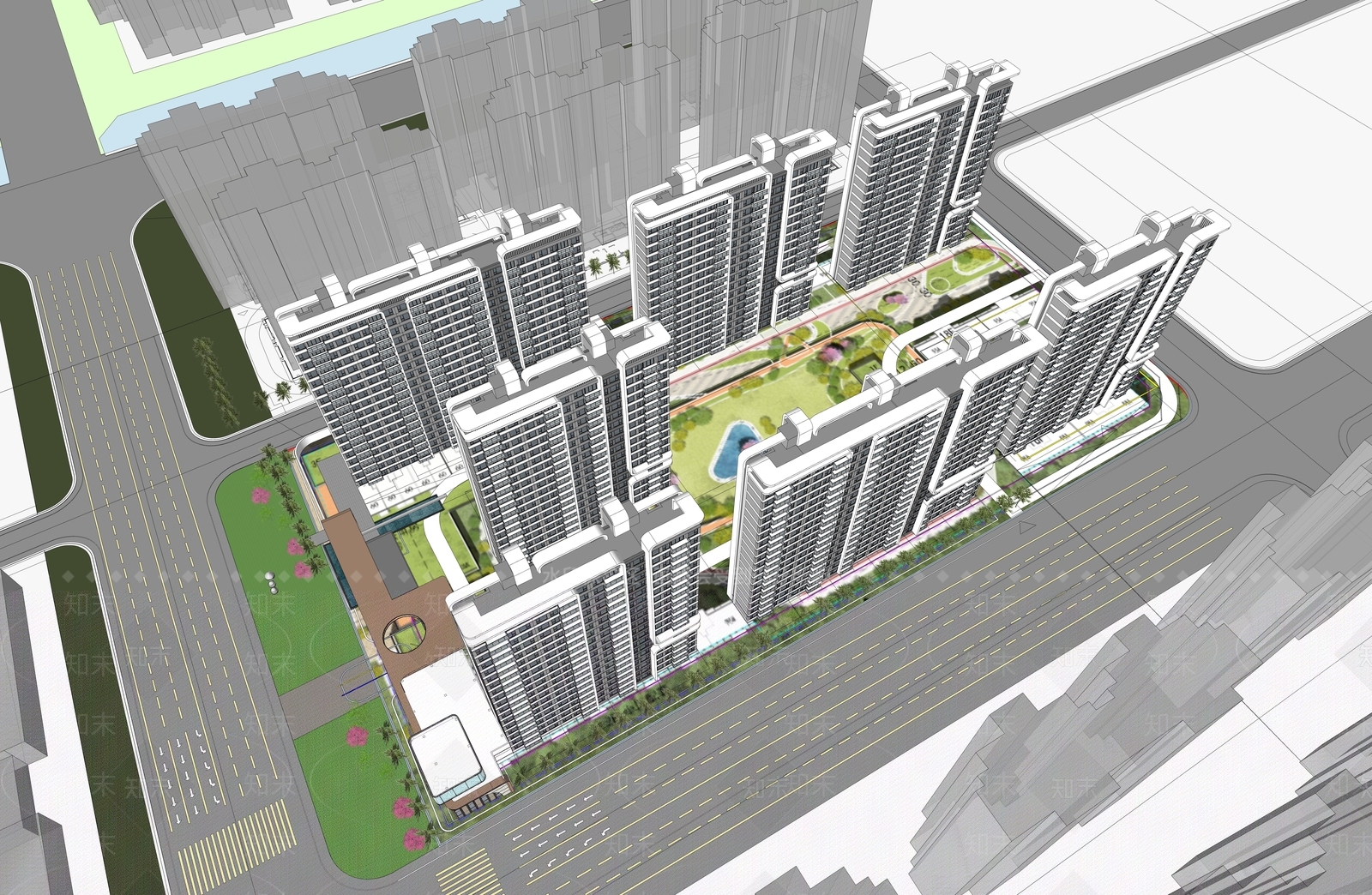 现代极简高层住宅SU模型下载【ID:1181550505】