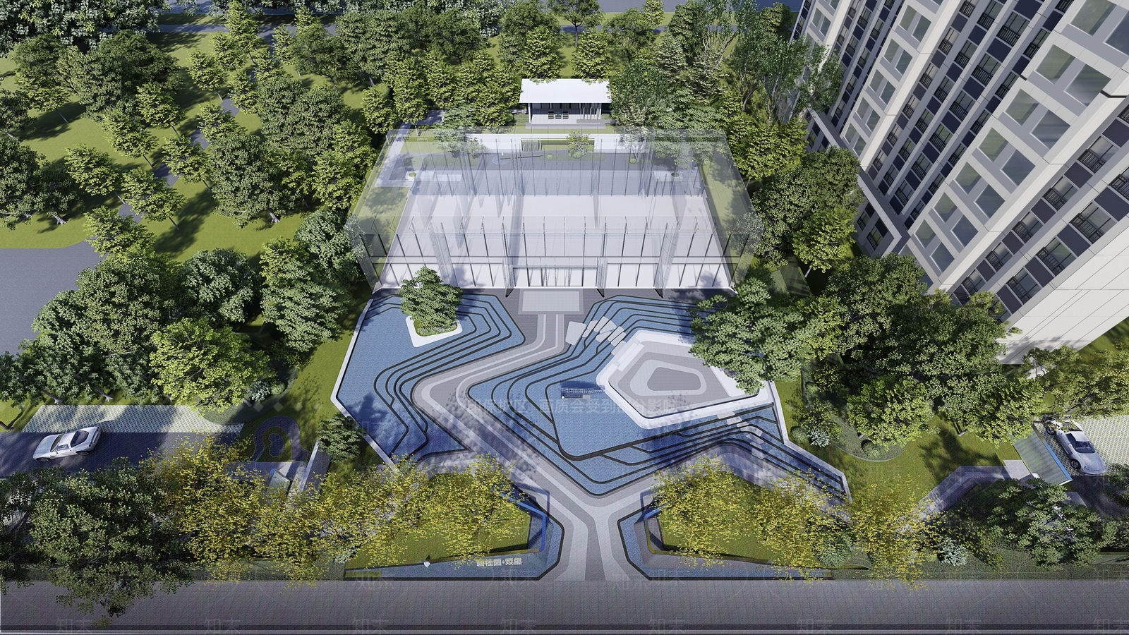 现代小区景观SU模型下载【ID:1181555470】