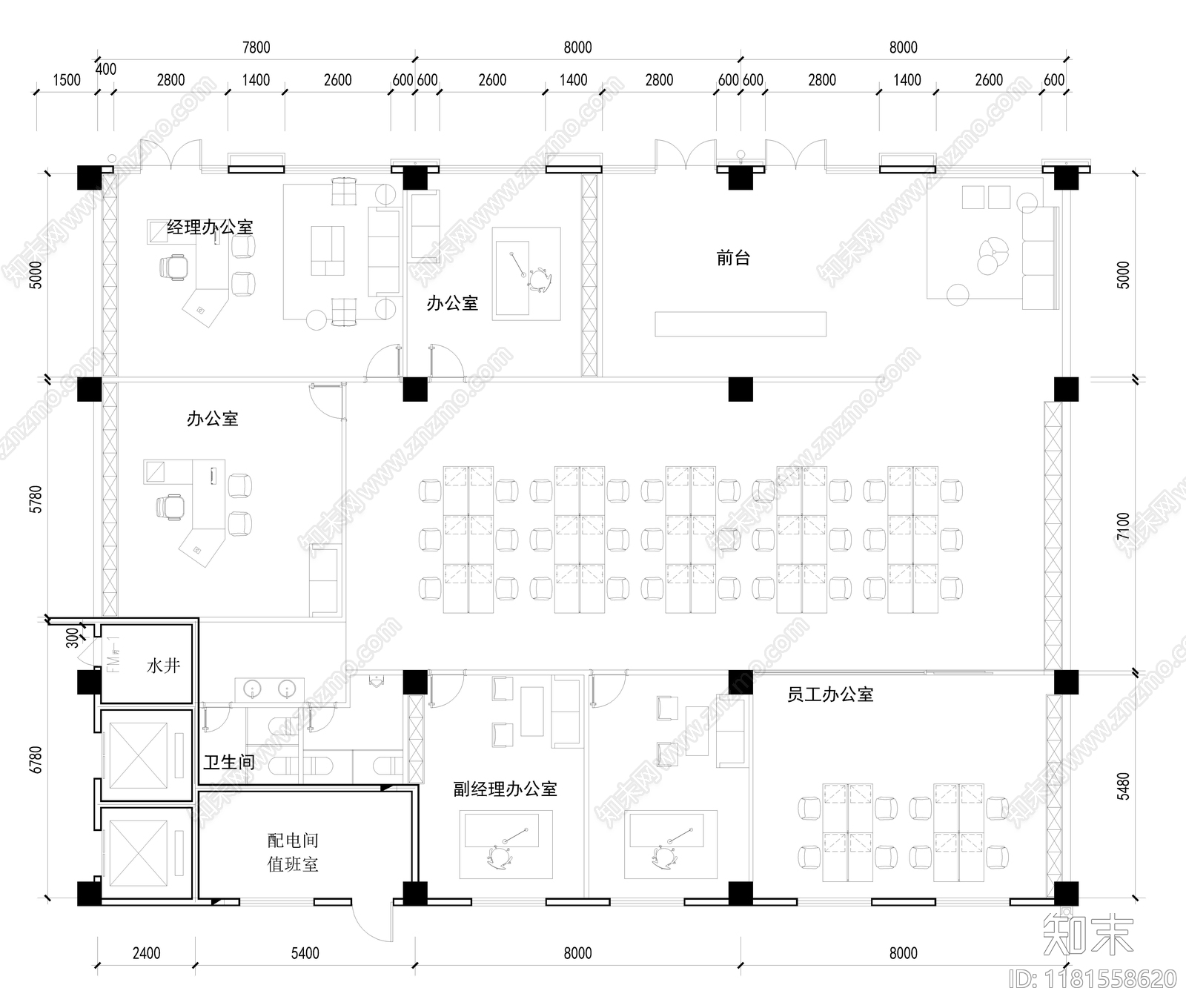 现代整体办公空间cad施工图下载【ID:1181558620】