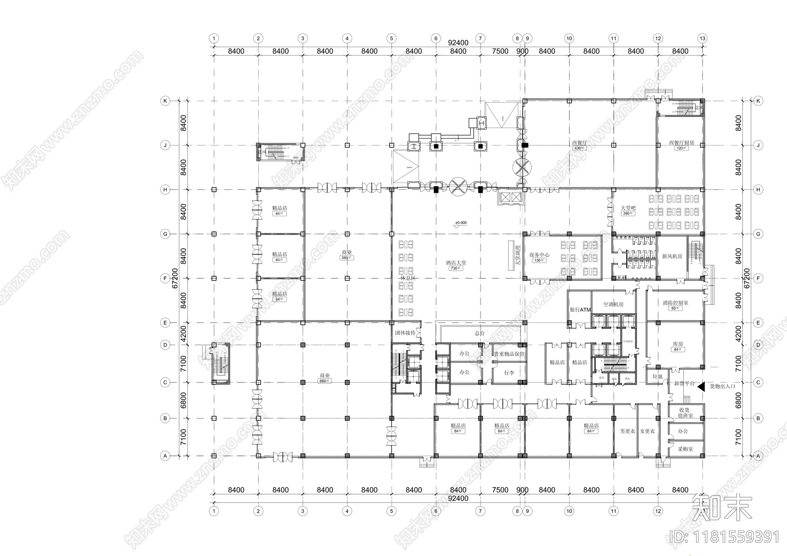 欧式酒店建筑cad施工图下载【ID:1181559391】