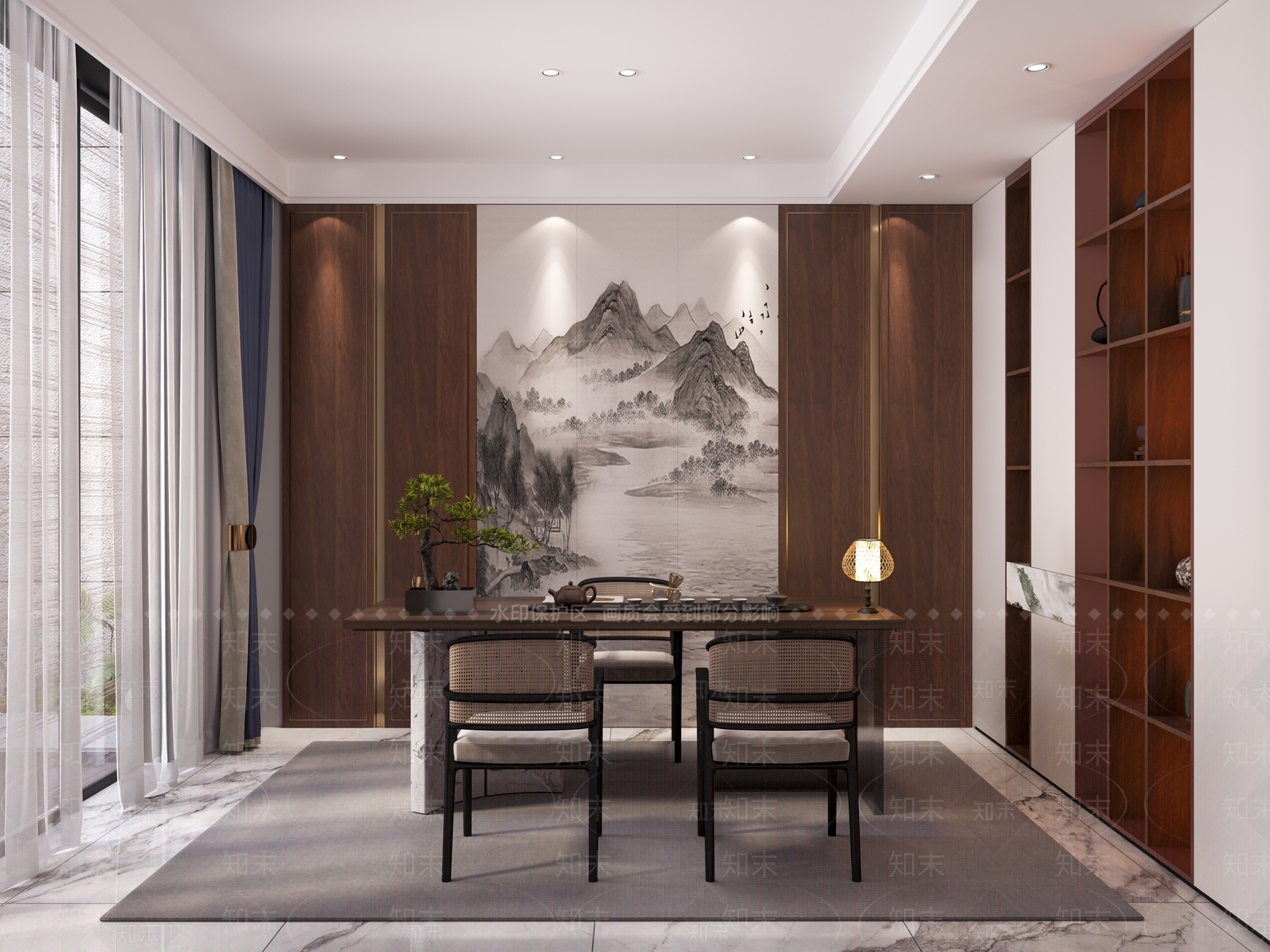 中式新中式茶室3D模型下载【ID:1181559656】