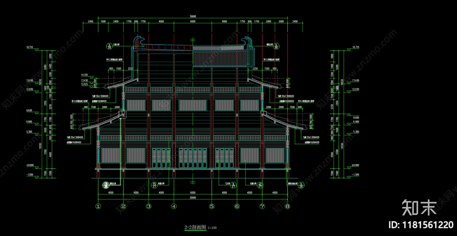 中式禅意古建cad施工图下载【ID:1181561220】