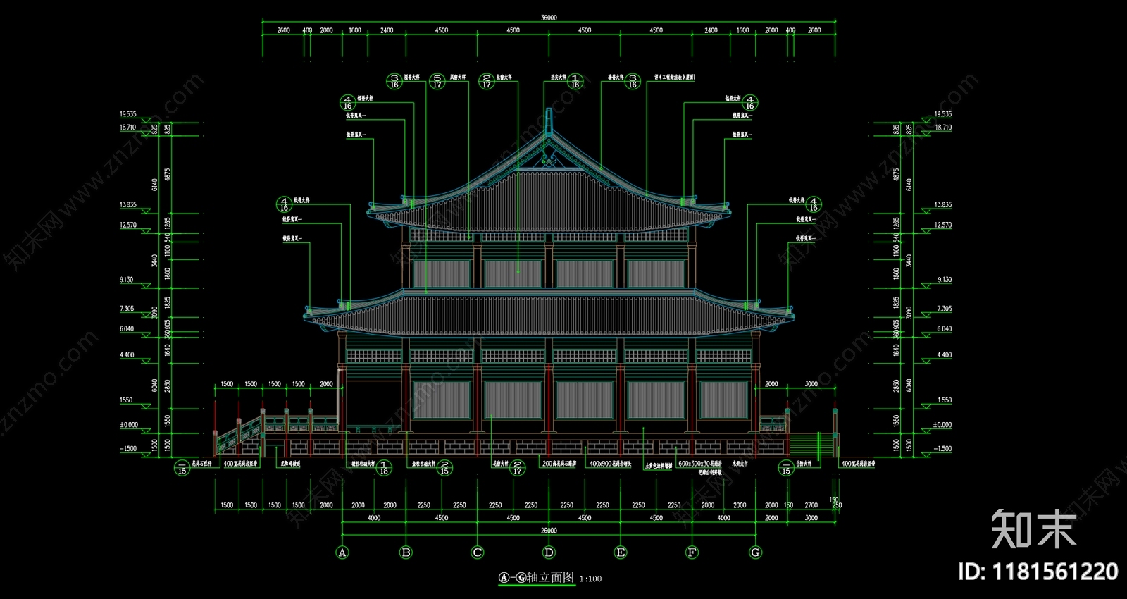 中式禅意古建cad施工图下载【ID:1181561220】