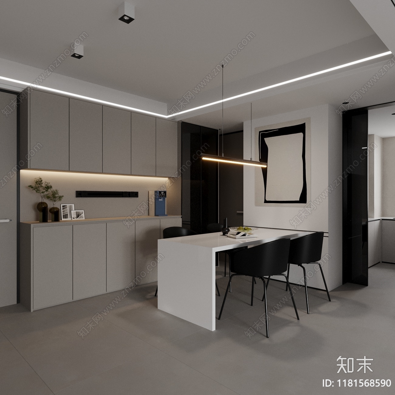 现代极简家居餐厅3D模型下载【ID:1181568590】