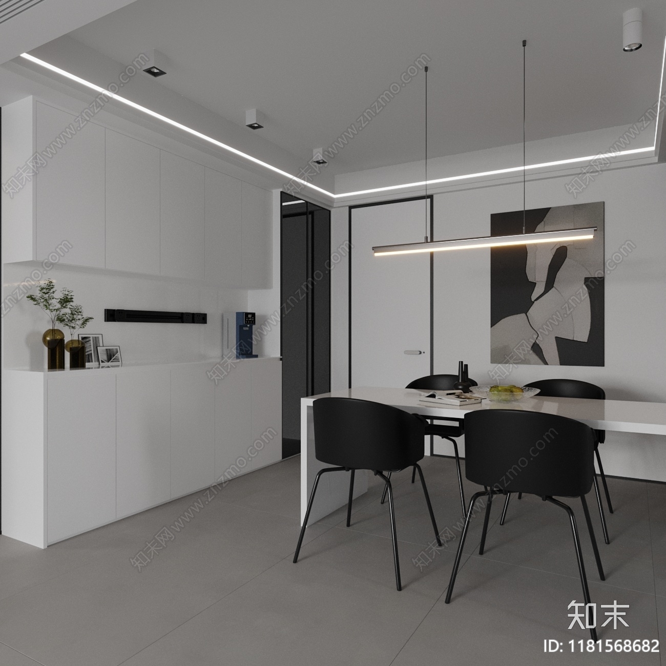 现代极简家居餐厅3D模型下载【ID:1181568682】