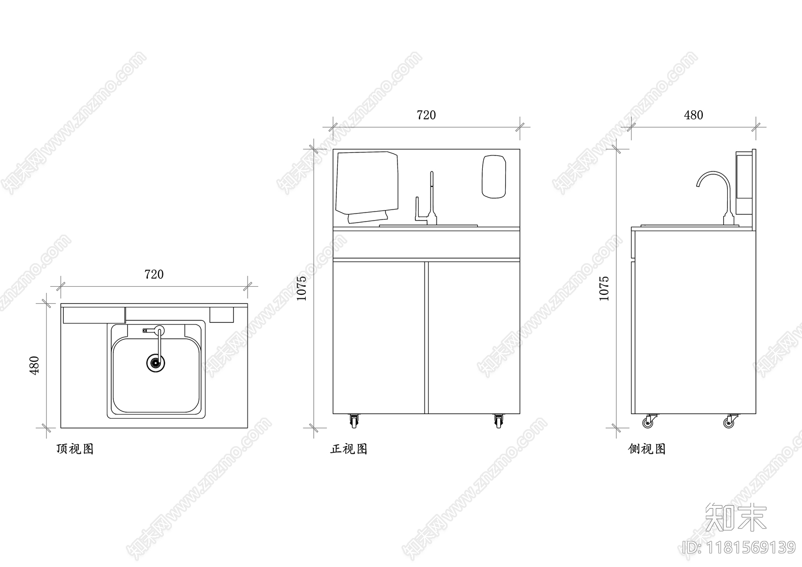 现代厨房设施cad施工图下载【ID:1181569139】