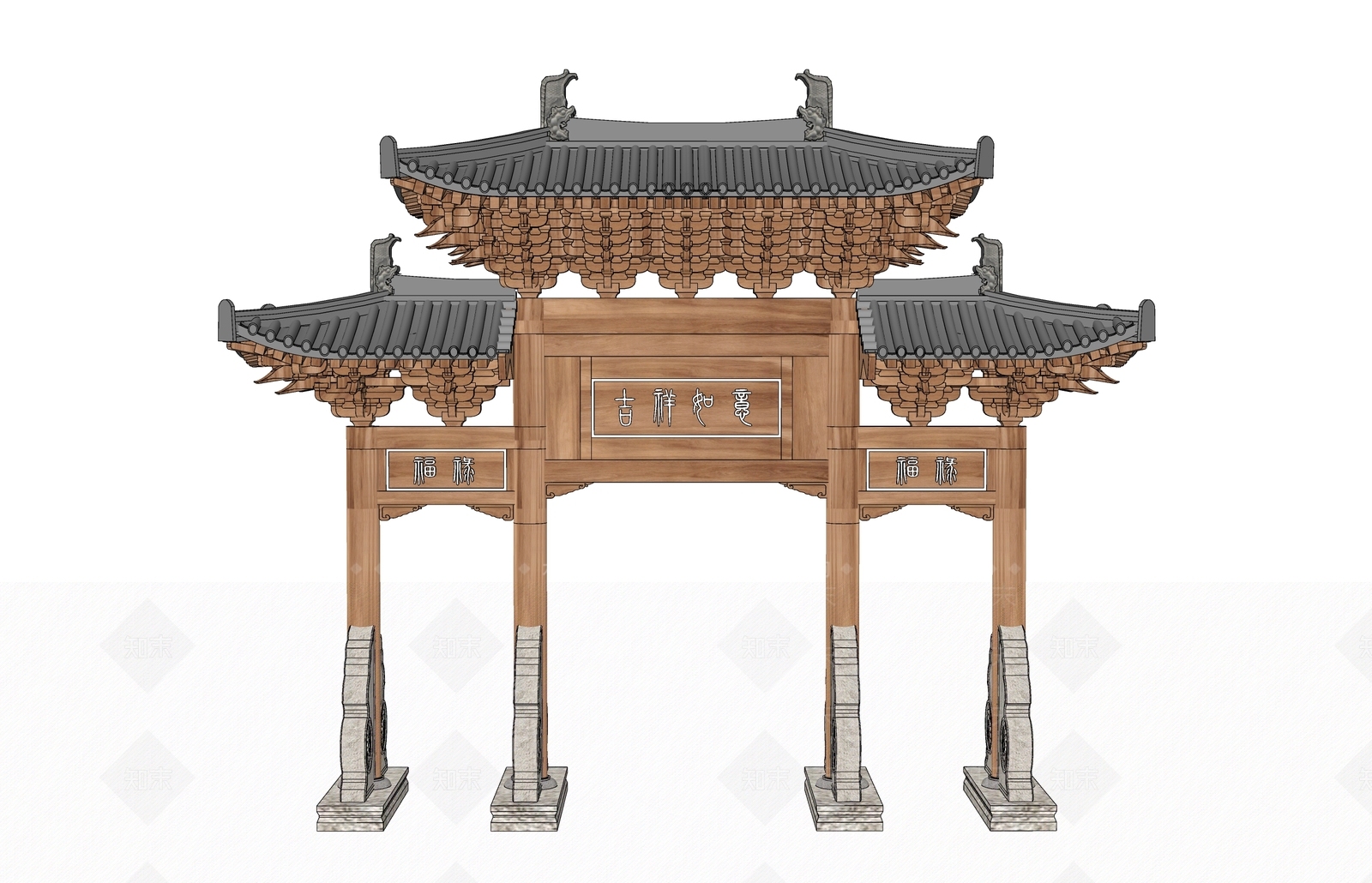 新中式中式牌坊牌楼SU模型下载【ID:1181571624】