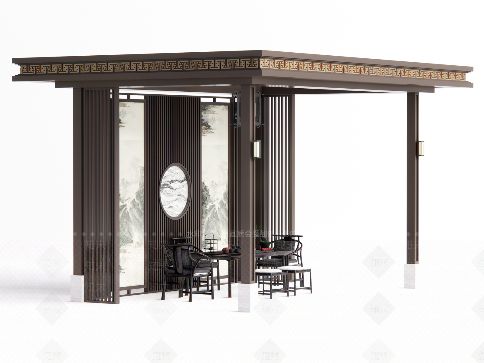 新中式中式亭子SU模型下载【ID:1181574172】