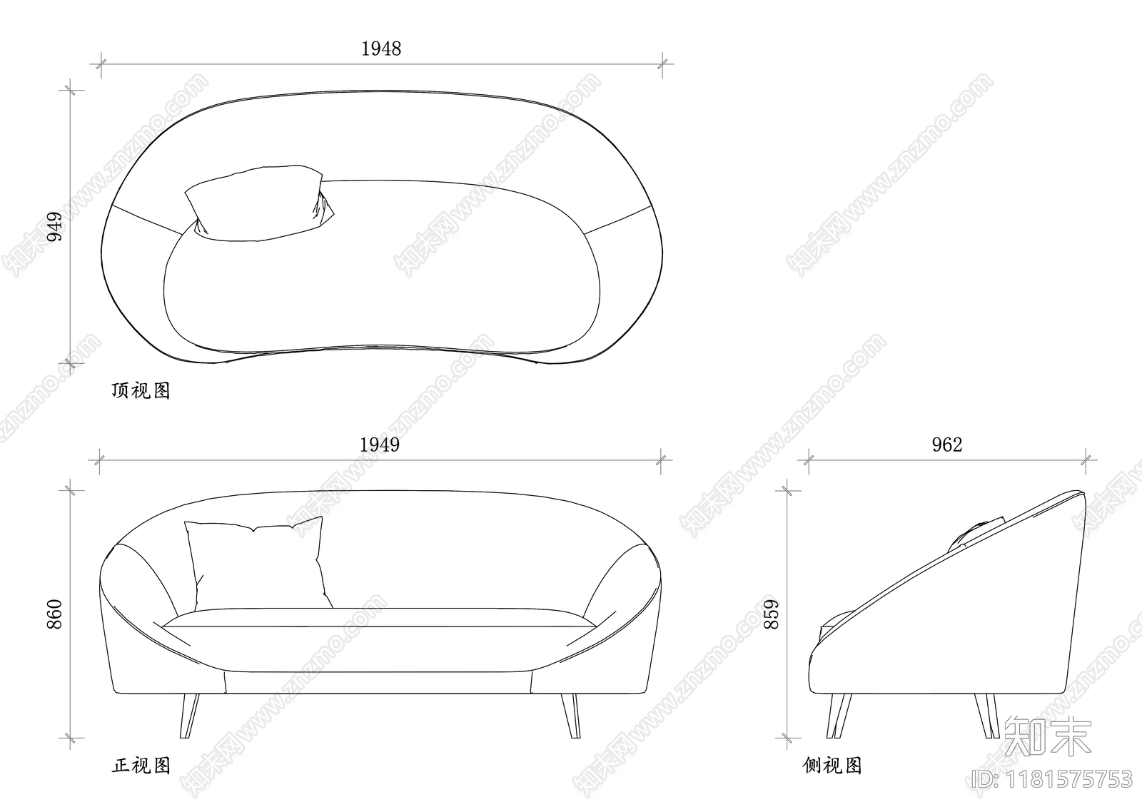 现代沙发施工图下载【ID:1181575753】