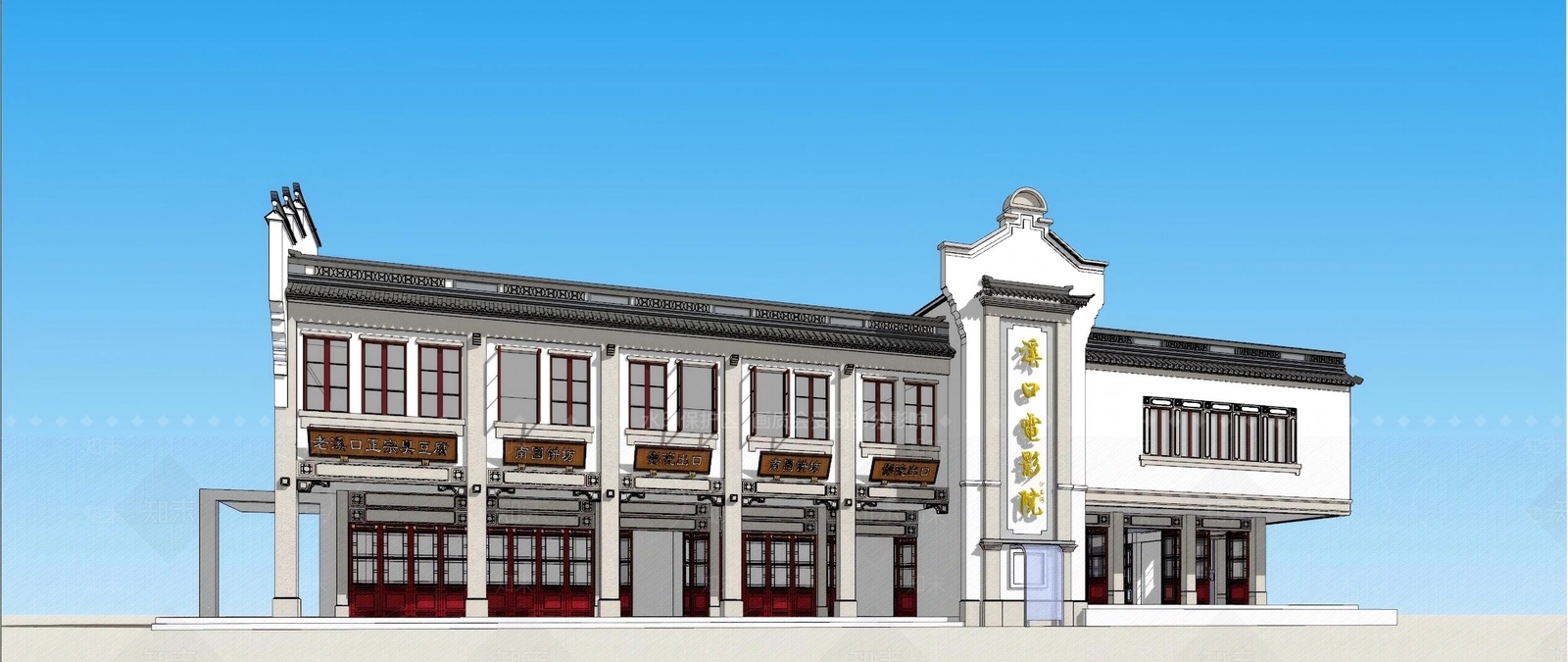 中式新中式商场建筑SU模型下载【ID:1181583621】