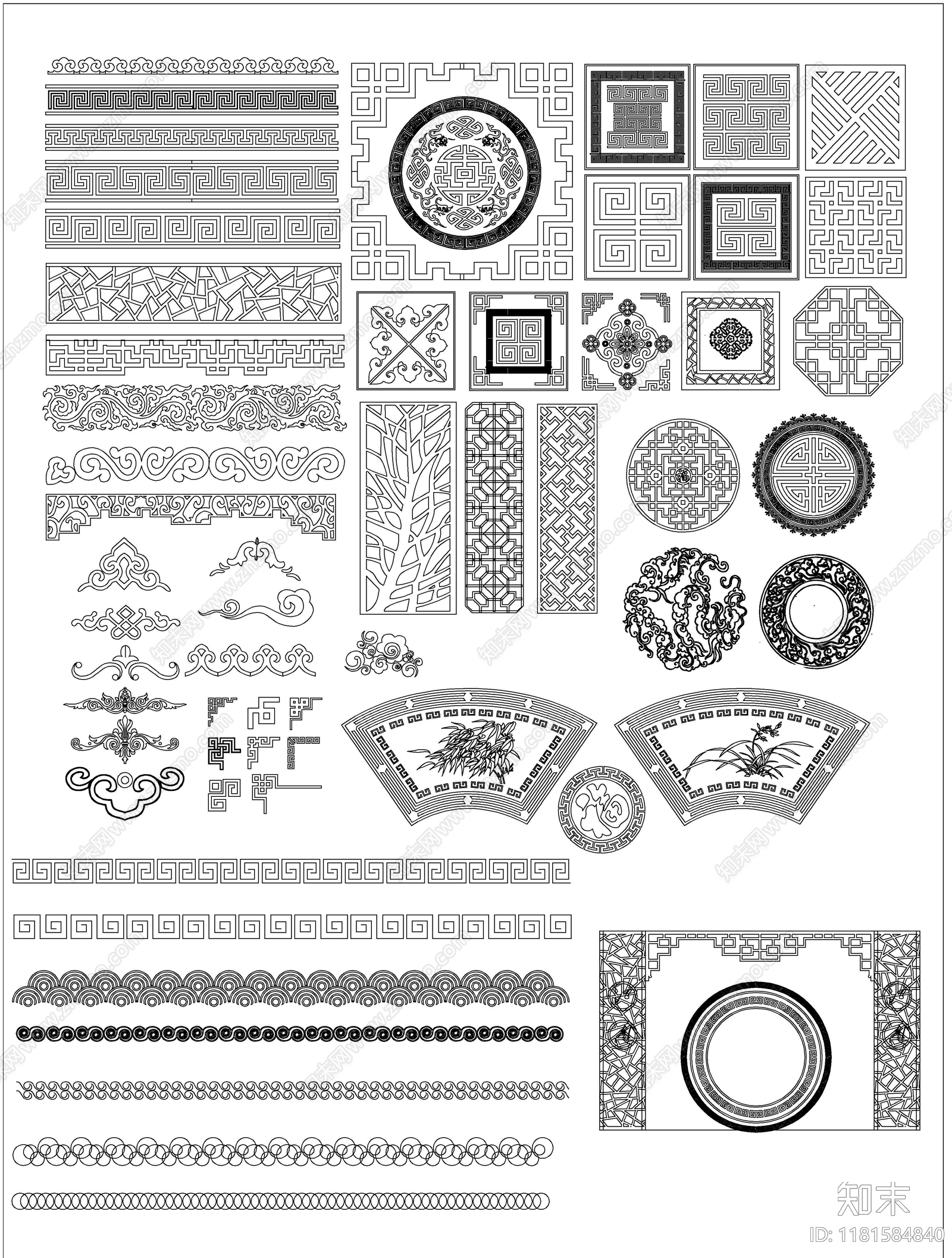 新中式屏风隔断施工图下载【ID:1181584840】