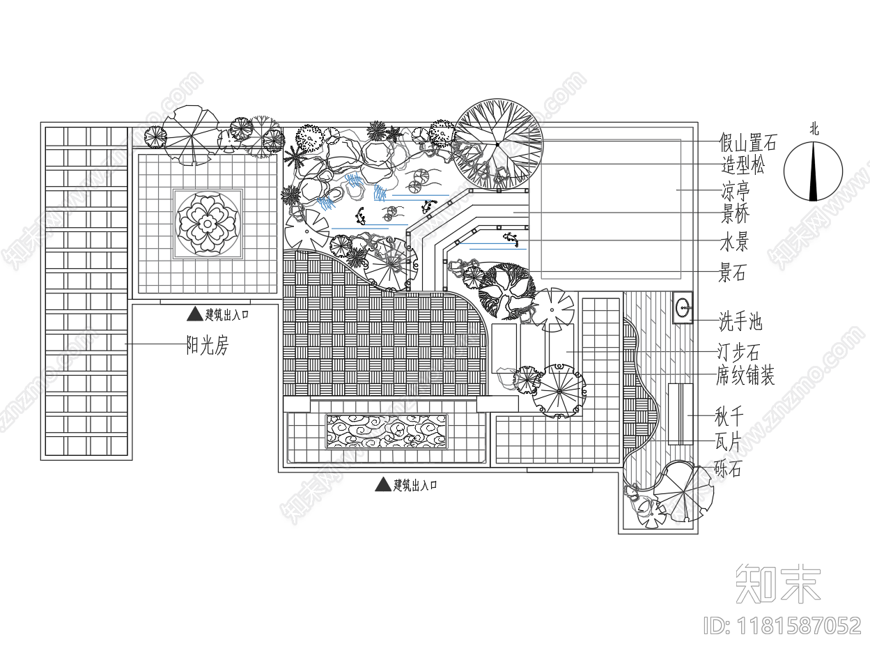 新中式中式庭院cad施工图下载【ID:1181587052】